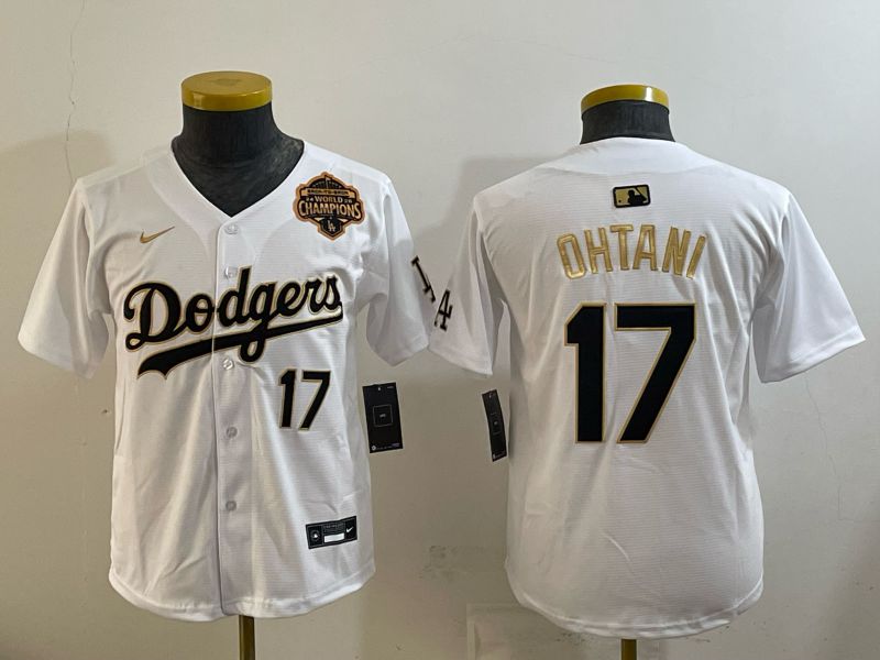 Youth 2026 Los Angeles Dodgers #17 Ohtani White Gold Game Nike MLB Jersey style 005